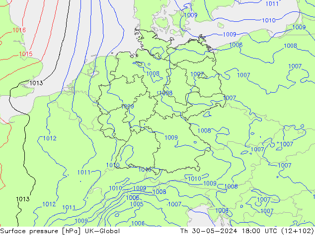 Presión superficial UK-Global jue 30.05.2024 18 UTC