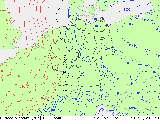 Surface pressure UK-Global Fr 31.05.2024 12 UTC