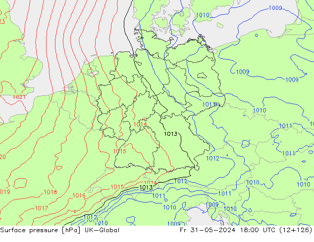 Surface pressure UK-Global Fr 31.05.2024 18 UTC