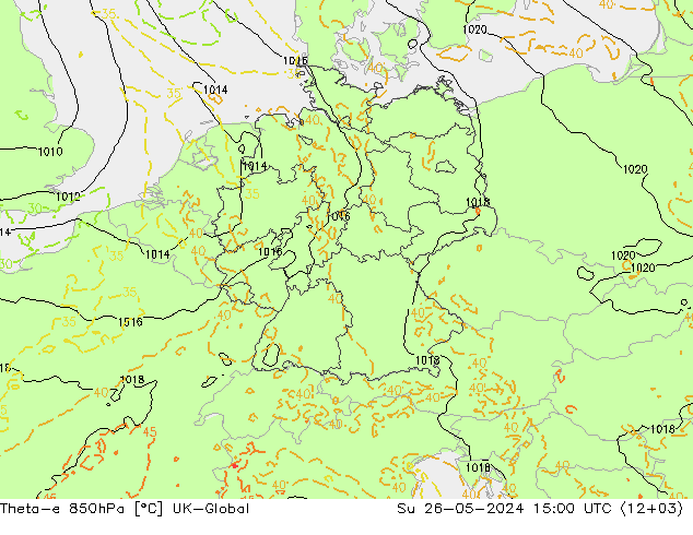 Theta-e 850hPa UK-Global Ne 26.05.2024 15 UTC