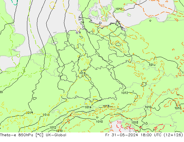 Theta-e 850hPa UK-Global Pá 31.05.2024 18 UTC