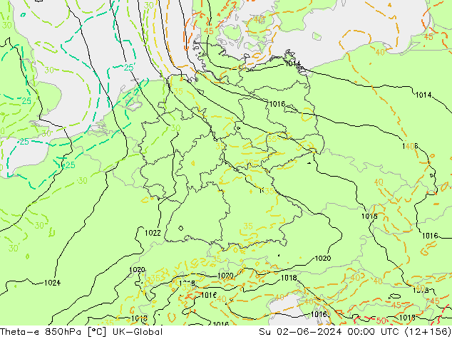 Theta-e 850hPa UK-Global  02.06.2024 00 UTC