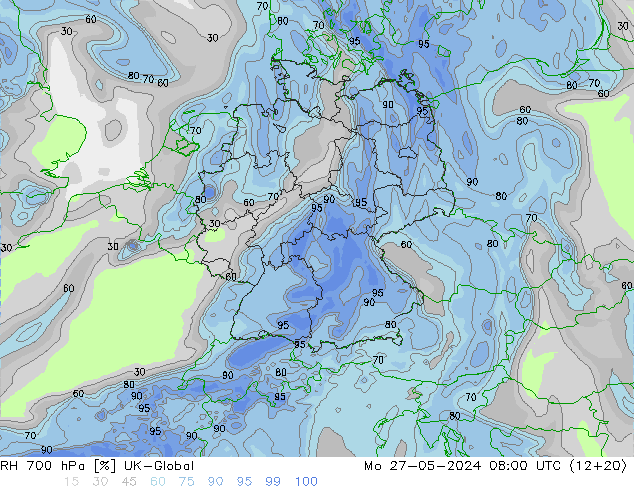 RH 700 hPa UK-Global Mo 27.05.2024 08 UTC