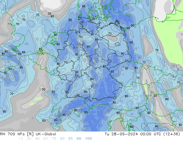 RH 700 hPa UK-Global Út 28.05.2024 00 UTC