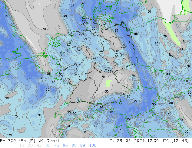 RH 700 hPa UK-Global Tu 28.05.2024 12 UTC