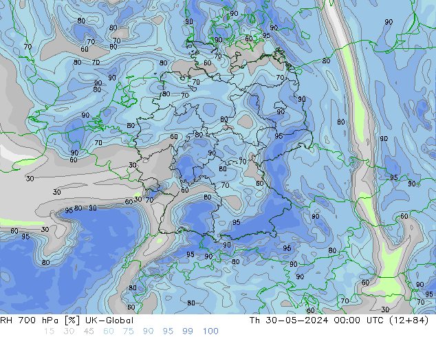 RH 700 hPa UK-Global Čt 30.05.2024 00 UTC