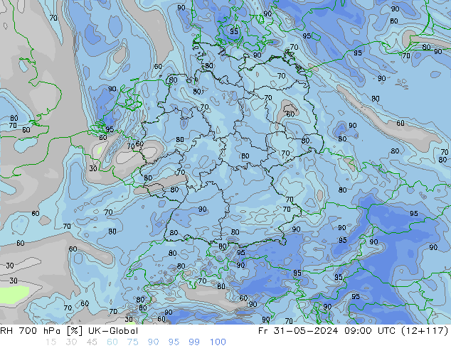 RH 700 hPa UK-Global Fr 31.05.2024 09 UTC