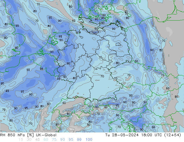 RH 850 hPa UK-Global Tu 28.05.2024 18 UTC