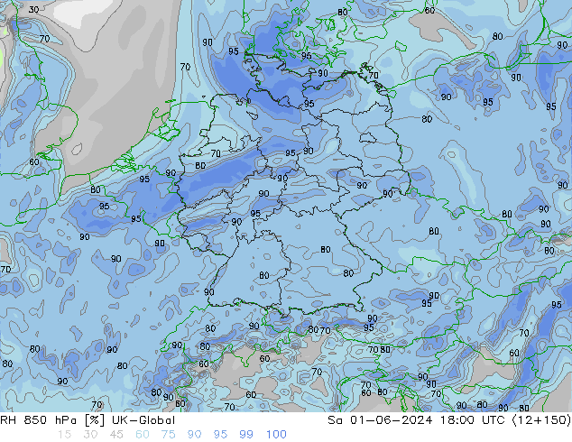 RH 850 гПа UK-Global сб 01.06.2024 18 UTC