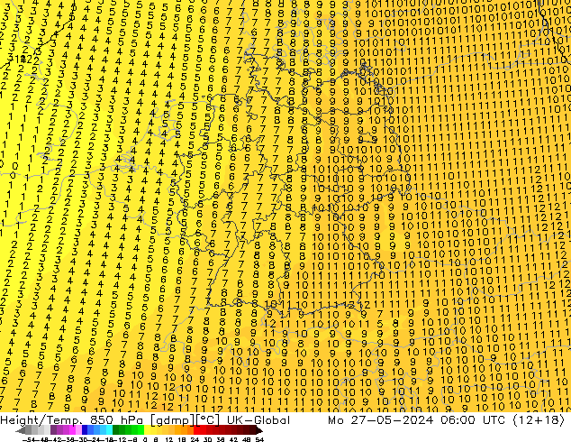 Height/Temp. 850 hPa UK-Global Mo 27.05.2024 06 UTC