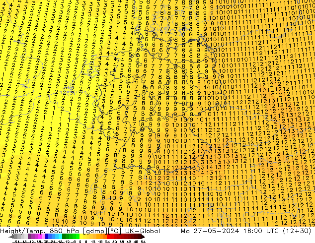 Height/Temp. 850 гПа UK-Global пн 27.05.2024 18 UTC