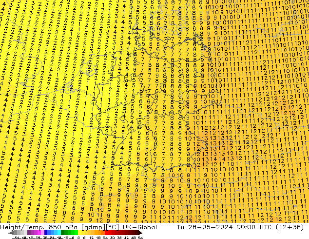 Height/Temp. 850 hPa UK-Global Út 28.05.2024 00 UTC