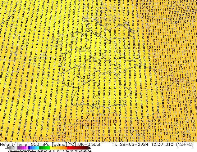 Height/Temp. 850 hPa UK-Global Tu 28.05.2024 12 UTC