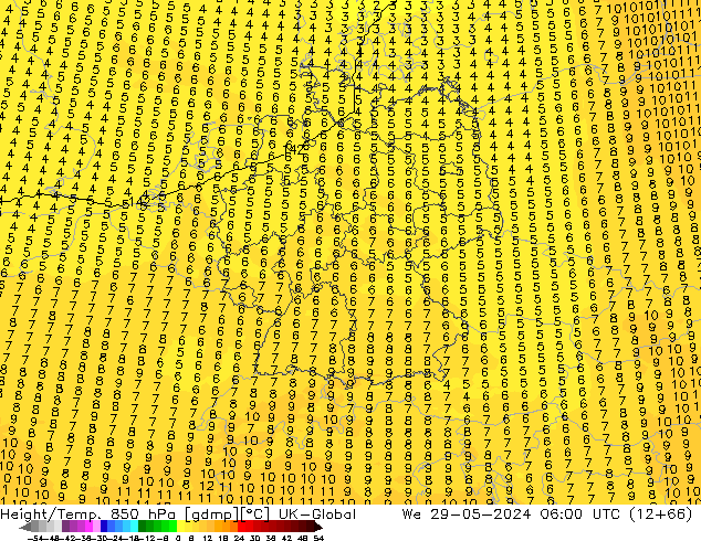 Height/Temp. 850 hPa UK-Global Qua 29.05.2024 06 UTC