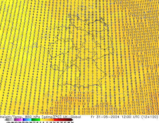 Height/Temp. 850 hPa UK-Global Sex 31.05.2024 12 UTC