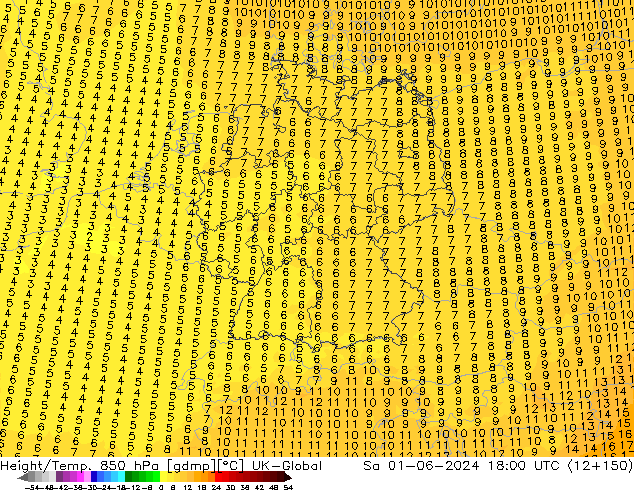 Height/Temp. 850 hPa UK-Global so. 01.06.2024 18 UTC