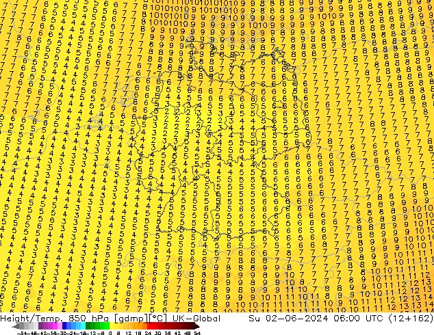 Height/Temp. 850 hPa UK-Global So 02.06.2024 06 UTC