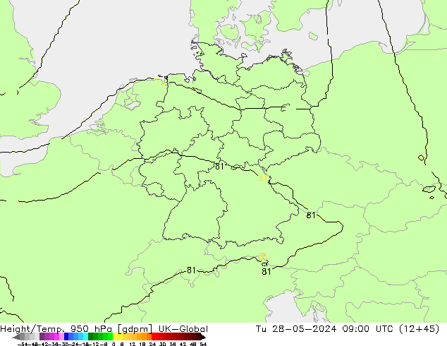 Géop./Temp. 950 hPa UK-Global mar 28.05.2024 09 UTC