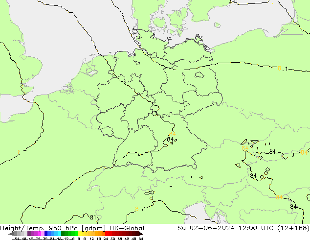 Height/Temp. 950 hPa UK-Global  02.06.2024 12 UTC