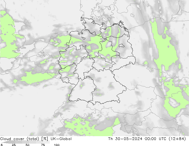 Bewolking (Totaal) UK-Global do 30.05.2024 00 UTC