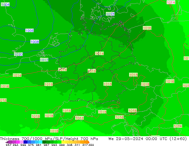 Thck 700-1000 hPa UK-Global We 29.05.2024 00 UTC