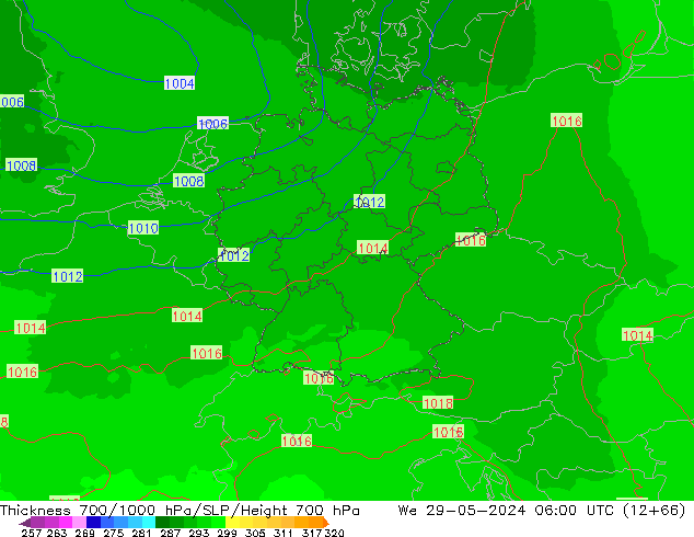 Dikte700-1000 hPa UK-Global wo 29.05.2024 06 UTC