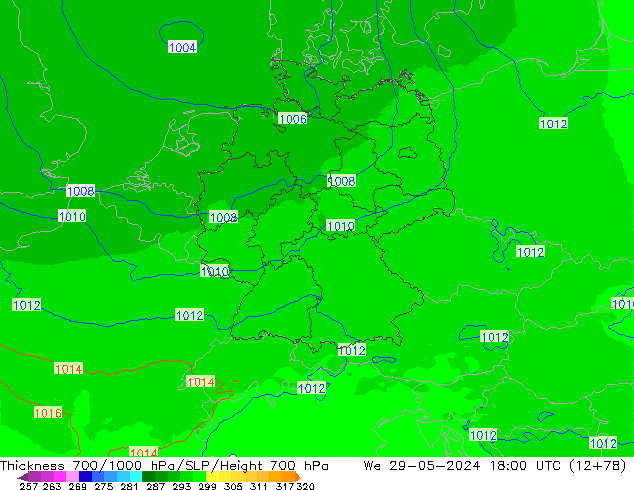 Thck 700-1000 hPa UK-Global  29.05.2024 18 UTC