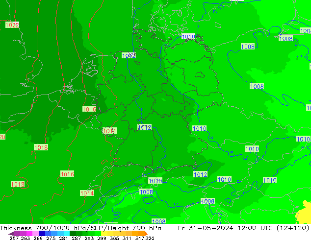 Thck 700-1000 hPa UK-Global ven 31.05.2024 12 UTC