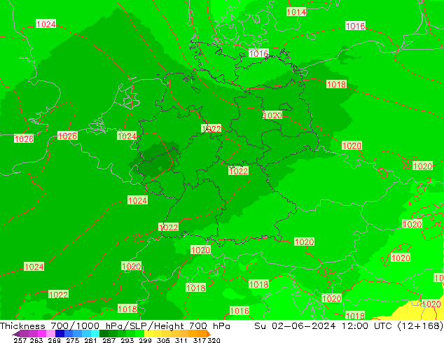 Schichtdicke 700-1000 hPa UK-Global So 02.06.2024 12 UTC