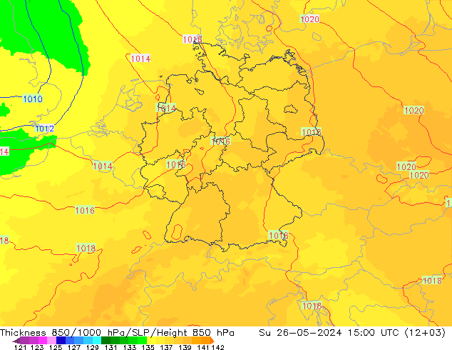 Thck 850-1000 hPa UK-Global Su 26.05.2024 15 UTC