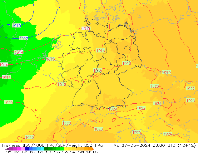 850-1000 hPa Kalınlığı UK-Global Pzt 27.05.2024 00 UTC