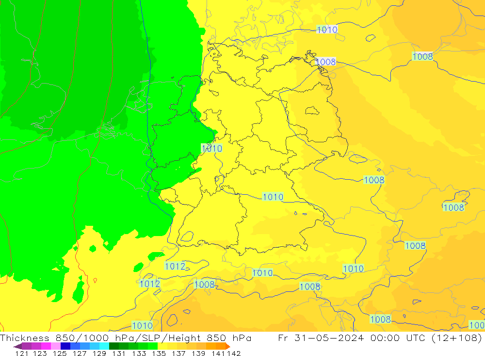 Thck 850-1000 hPa UK-Global Fr 31.05.2024 00 UTC