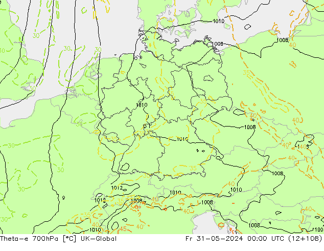Theta-e 700hPa UK-Global Fr 31.05.2024 00 UTC