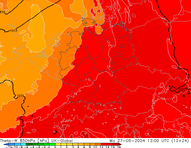 Theta-W 850hPa UK-Global Po 27.05.2024 12 UTC