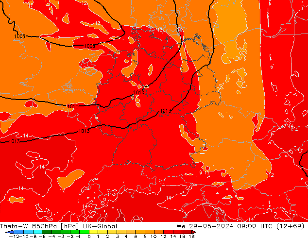 Theta-W 850hPa UK-Global wo 29.05.2024 09 UTC