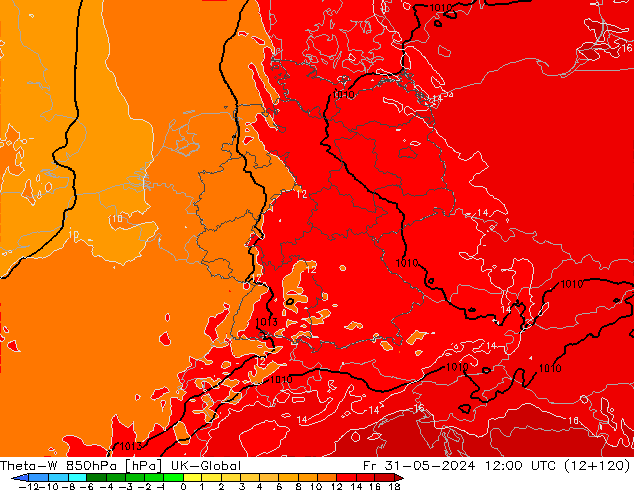 Theta-W 850hPa UK-Global Fr 31.05.2024 12 UTC