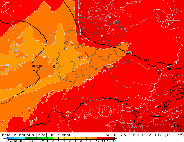 Theta-W 850hPa UK-Global Su 02.06.2024 12 UTC
