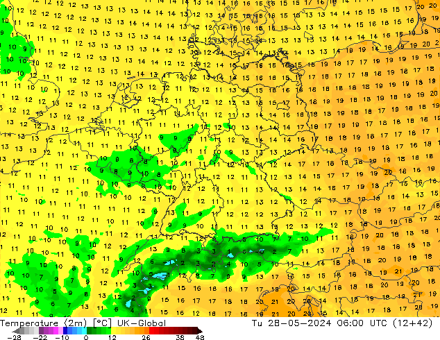 Temperatura (2m) UK-Global Ter 28.05.2024 06 UTC