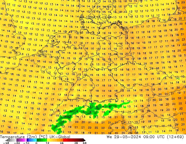 Temperature (2m) UK-Global We 29.05.2024 09 UTC