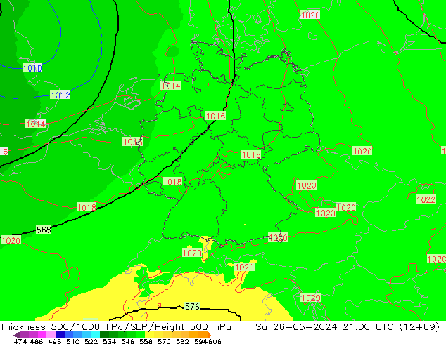 500-1000 hPa Kalınlığı UK-Global Paz 26.05.2024 21 UTC