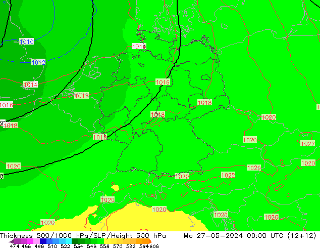 Thck 500-1000hPa UK-Global Mo 27.05.2024 00 UTC