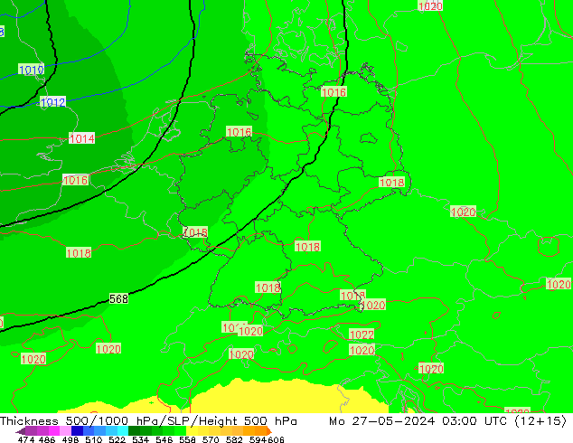 Thck 500-1000hPa UK-Global Mo 27.05.2024 03 UTC