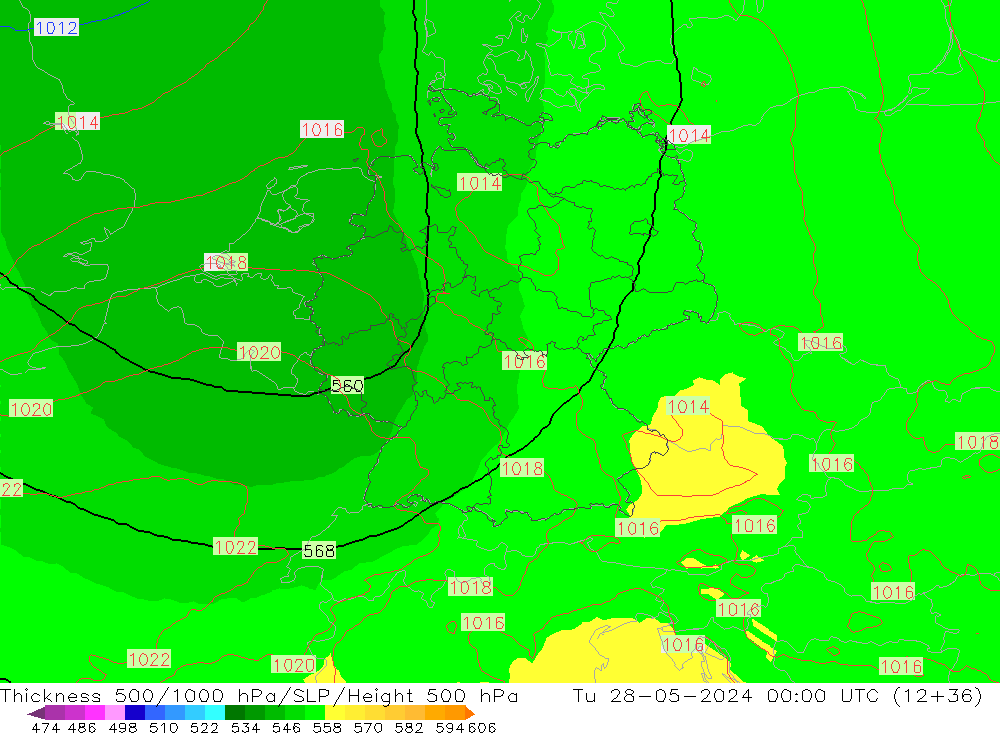 Dikte 500-1000hPa UK-Global di 28.05.2024 00 UTC