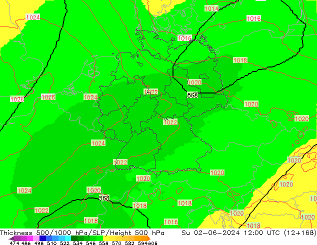 Thck 500-1000hPa UK-Global  02.06.2024 12 UTC