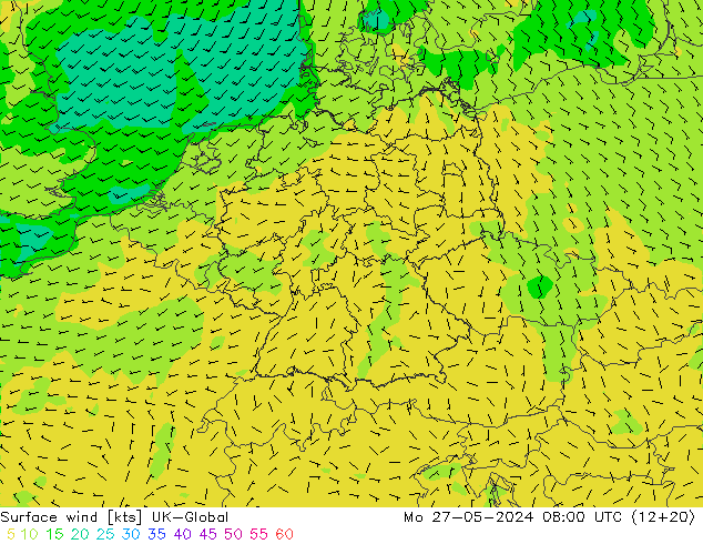 Surface wind UK-Global Po 27.05.2024 08 UTC