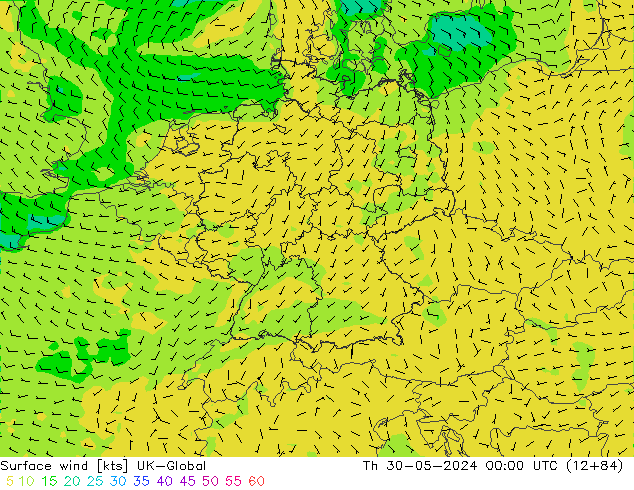 Surface wind UK-Global Th 30.05.2024 00 UTC