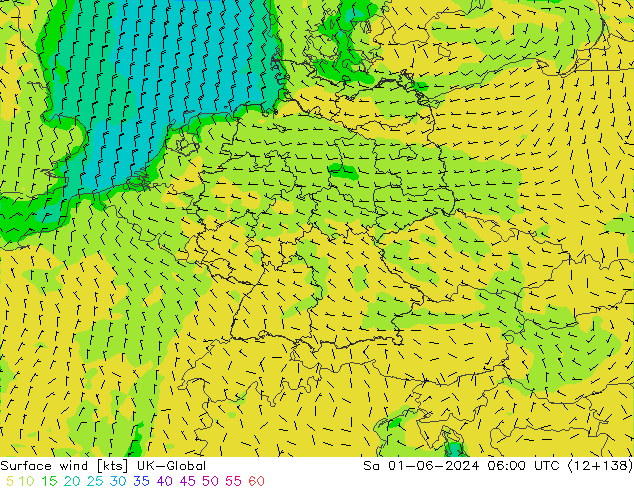Surface wind UK-Global So 01.06.2024 06 UTC