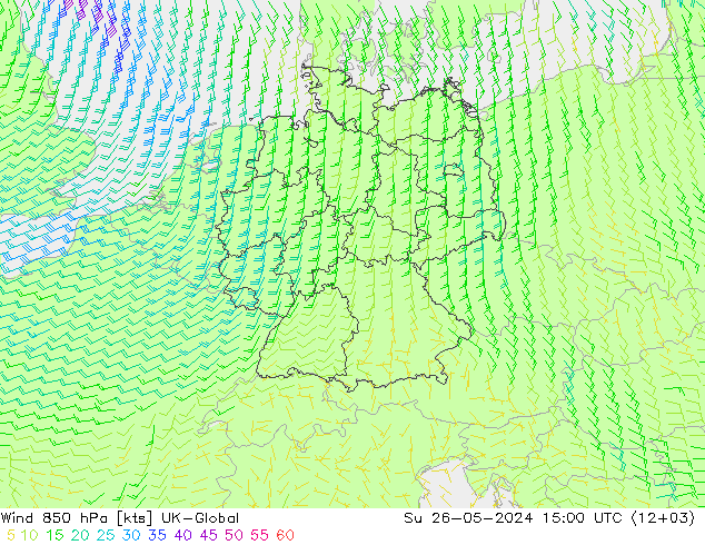 风 850 hPa UK-Global 星期日 26.05.2024 15 UTC
