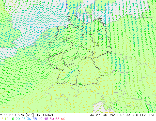 Wind 850 hPa UK-Global Mo 27.05.2024 06 UTC