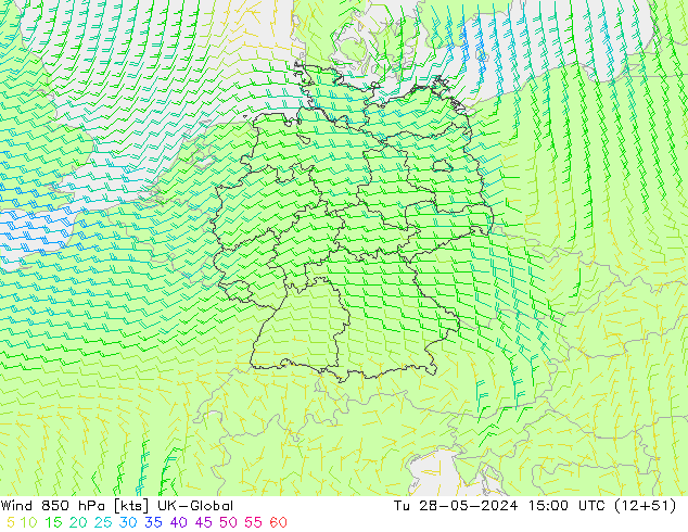 Vento 850 hPa UK-Global mar 28.05.2024 15 UTC